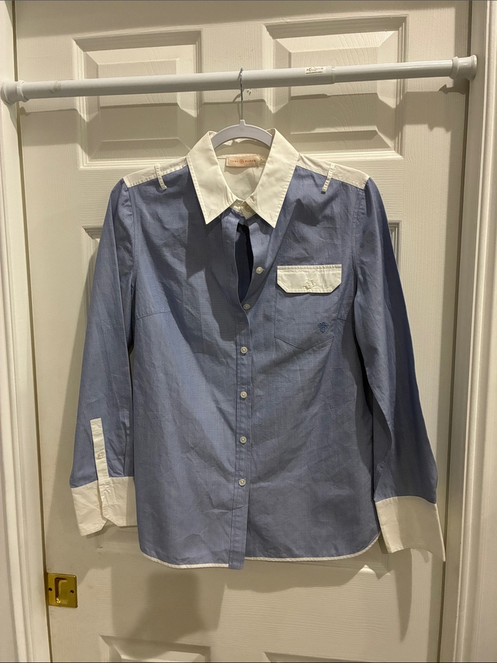 Tory Burch Light Blue Button-Down Shirt with White Trim